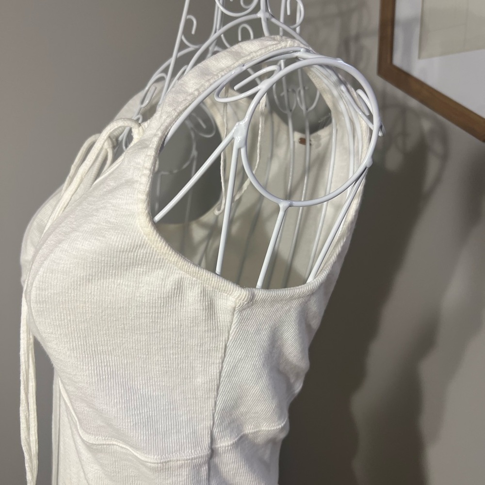 Women’s Free People White Ribbed Lace Up Front Tank Top Size M/L - Picture 5 of 7